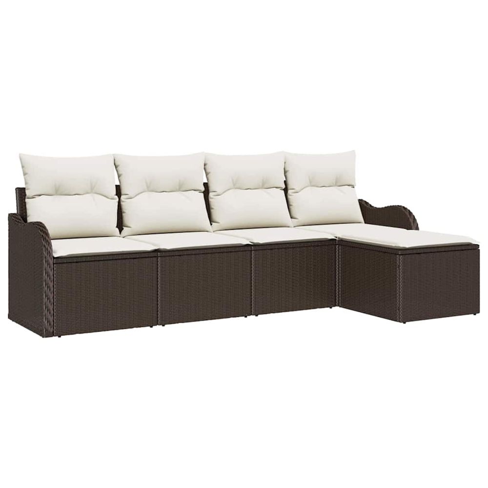 Ensemble de canapé de jardin 5 pc marron et blanc polyrotin