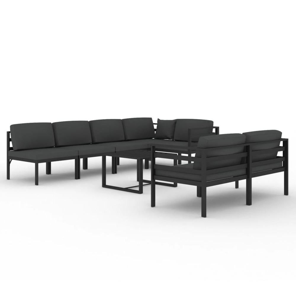 Salon de jardin 8 pcs avec coussins aluminium anthracite