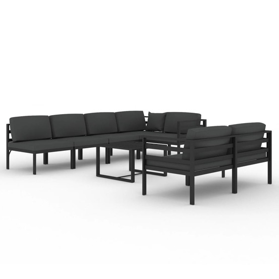 Salon de jardin 8 pcs avec coussins aluminium anthracite