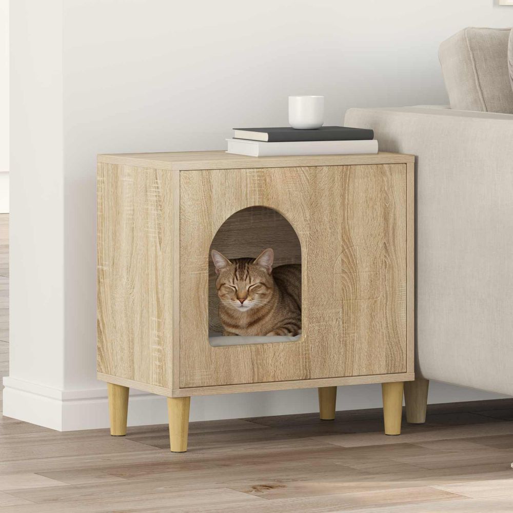 Abri chat intérieur bois sonoma brun 52cm pour chat esthétique zen
