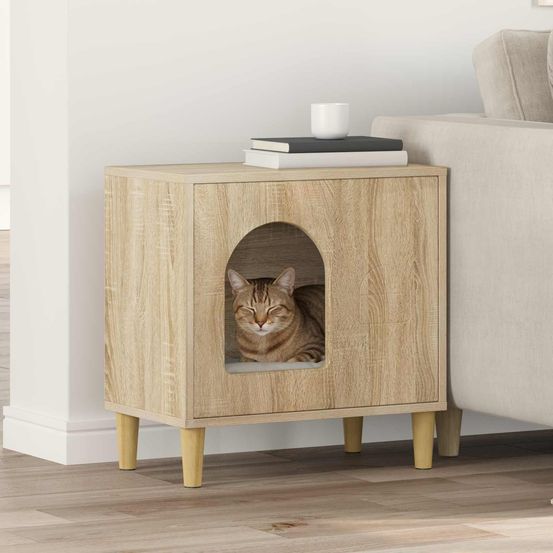 Abri chat intérieur bois sonoma brun 52cm pour chat esthétique zen