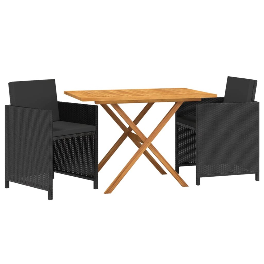 Ensemble de salle à manger de jardin meuble extérieur avec coussins 3 pièces noir