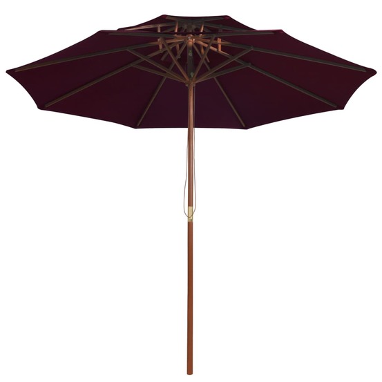 Parasol à deux étages avec mât en bois rouge bordeaux 270 cm