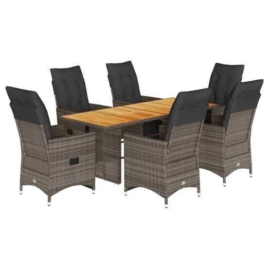 Ensemble de bistro de jardin 7 pcs coussins gris poly rotin