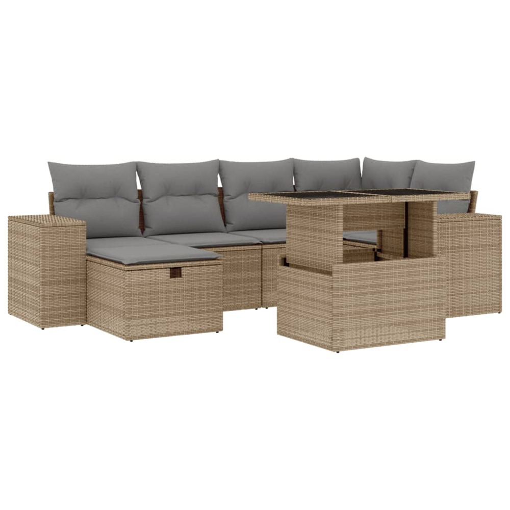 Salon de jardin avec coussins 7 pcs beige résine tressée