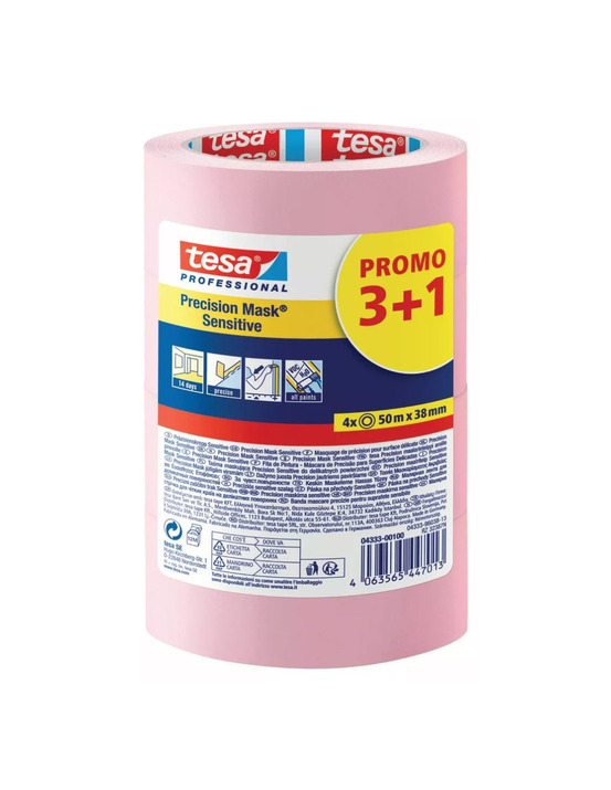 Lot 3+1 gratuit adhésif de masquage précision délicat rose tesa 50mx38mm - tesa batiment