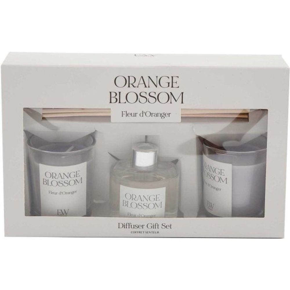 Coffret 2 bougies parfumée et diffuseur 50ml senteur fleur d'oranger