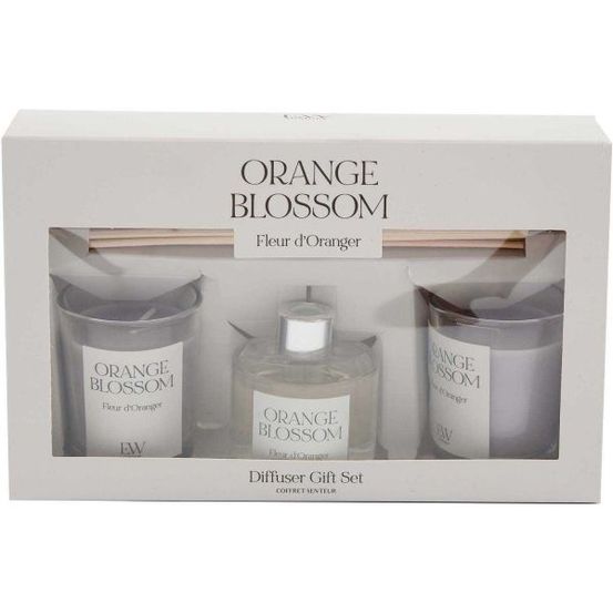 Coffret 2 bougies parfumée et diffuseur 50ml senteur fleur d'oranger