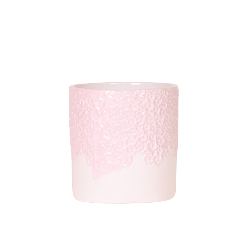 Cache-pot céramique en relief floral - courbes douces et coloris tendres - pot de 9cm - rose