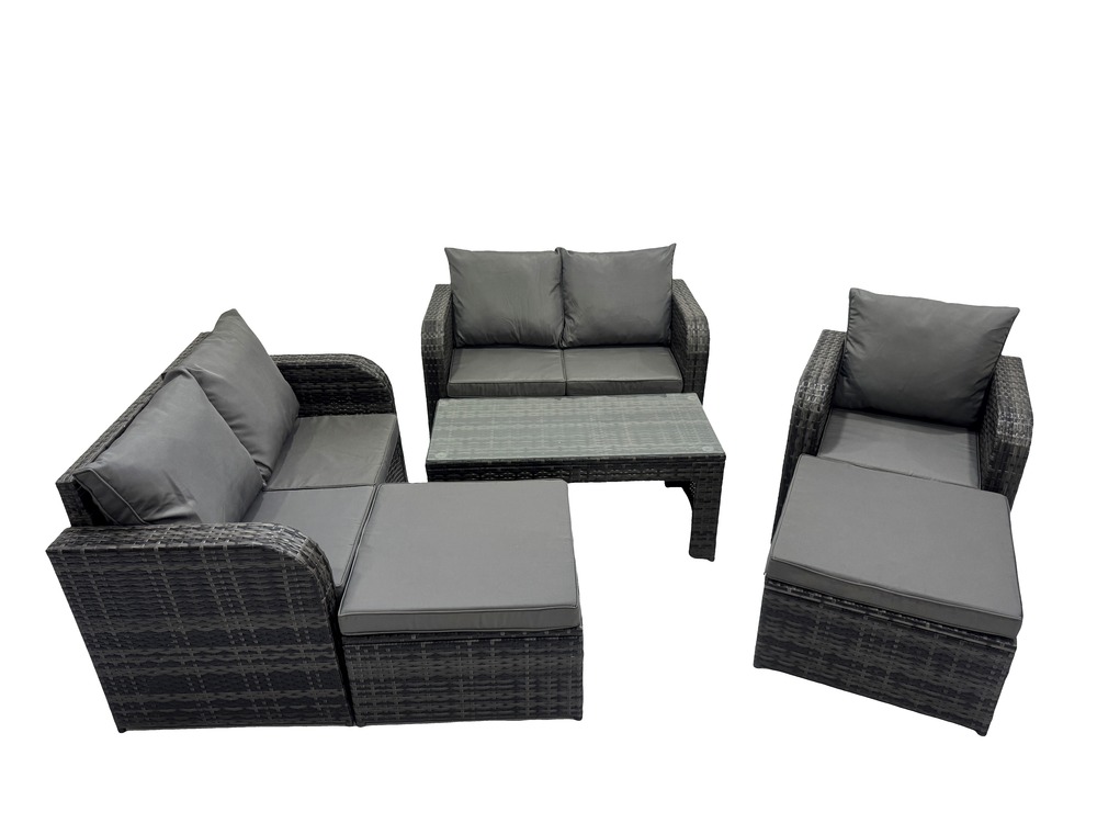 7 places ensemble de meubles de jardin avec table basse rectangulaire chaise inclinable canapé d'amour 2 grand tabourets