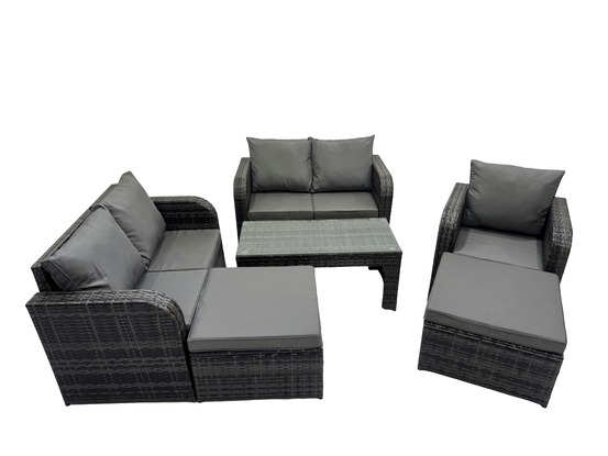 7 places ensemble de meubles de jardin avec table basse rectangulaire chaise inclinable canapé d'amour 2 grand tabourets