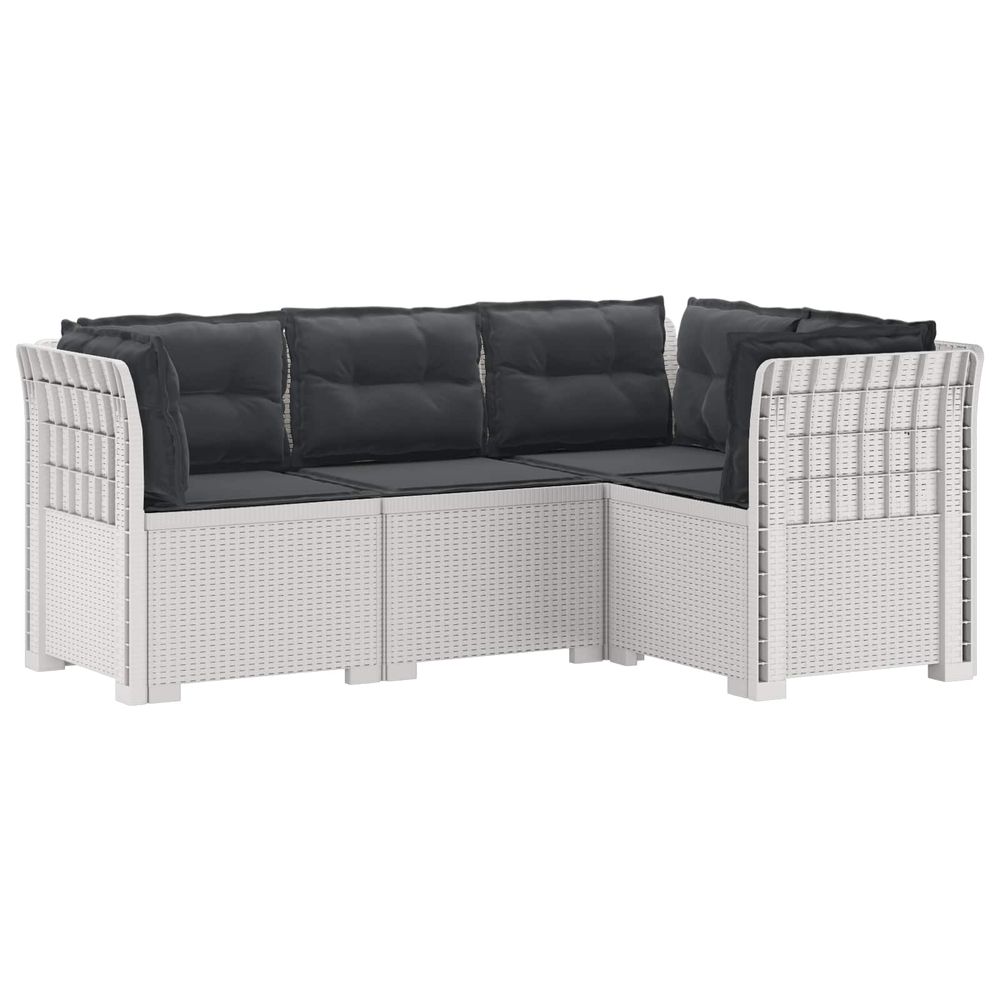 Canapé de jardin 4 places avec coussins aspect rotin pp blanc