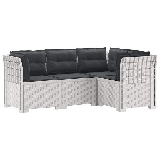 Canapé de jardin 4 places avec coussins aspect rotin pp blanc