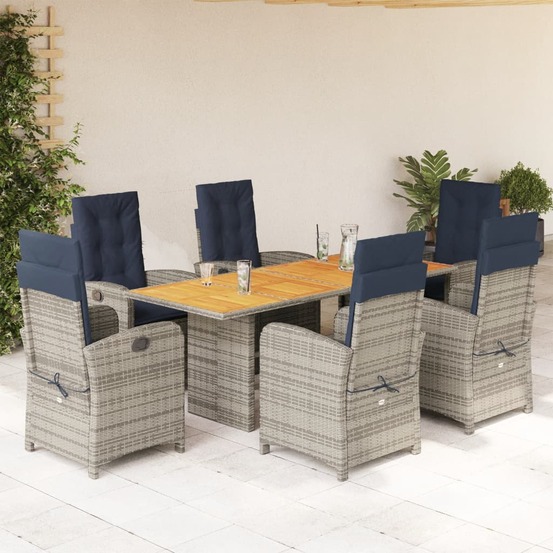 Ensemble à manger de jardin et coussins 7 pcs beige poly rotin