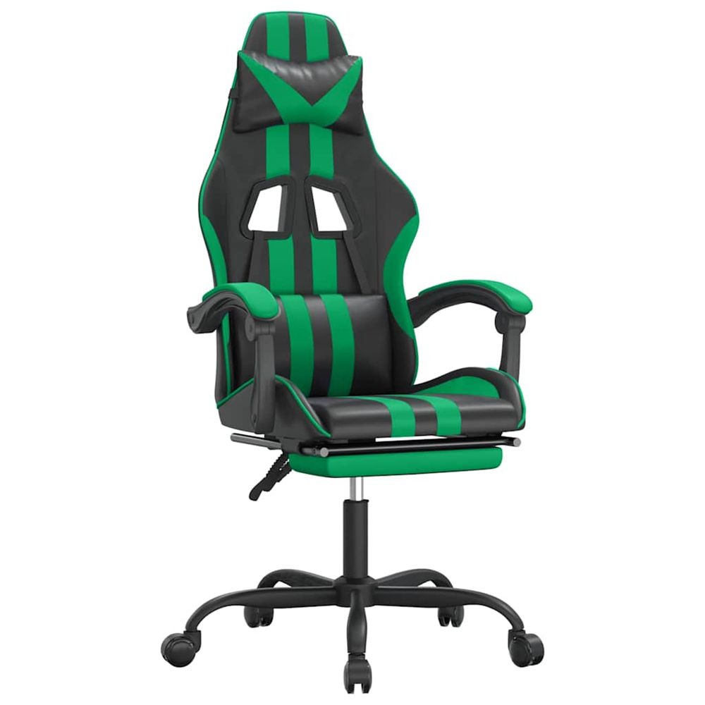 Chaise de jeu pivotante et repose-pied noir et vert similicuir