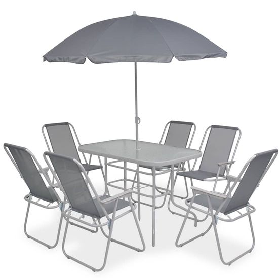 Ensemble à manger d'extérieur 8 pcs acier et textilène gris
