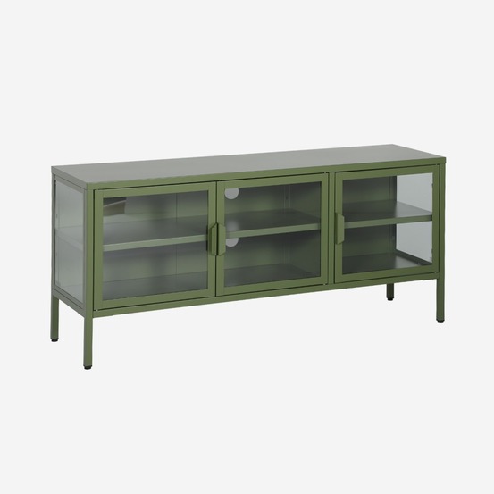 Meuble tv industriel métal et verre trempé 3 portes 120cm - arkansas