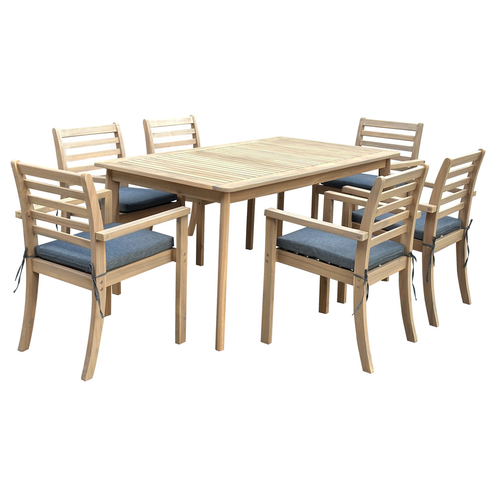 Salon de jardin similan en acacia 6 places - coussins gris