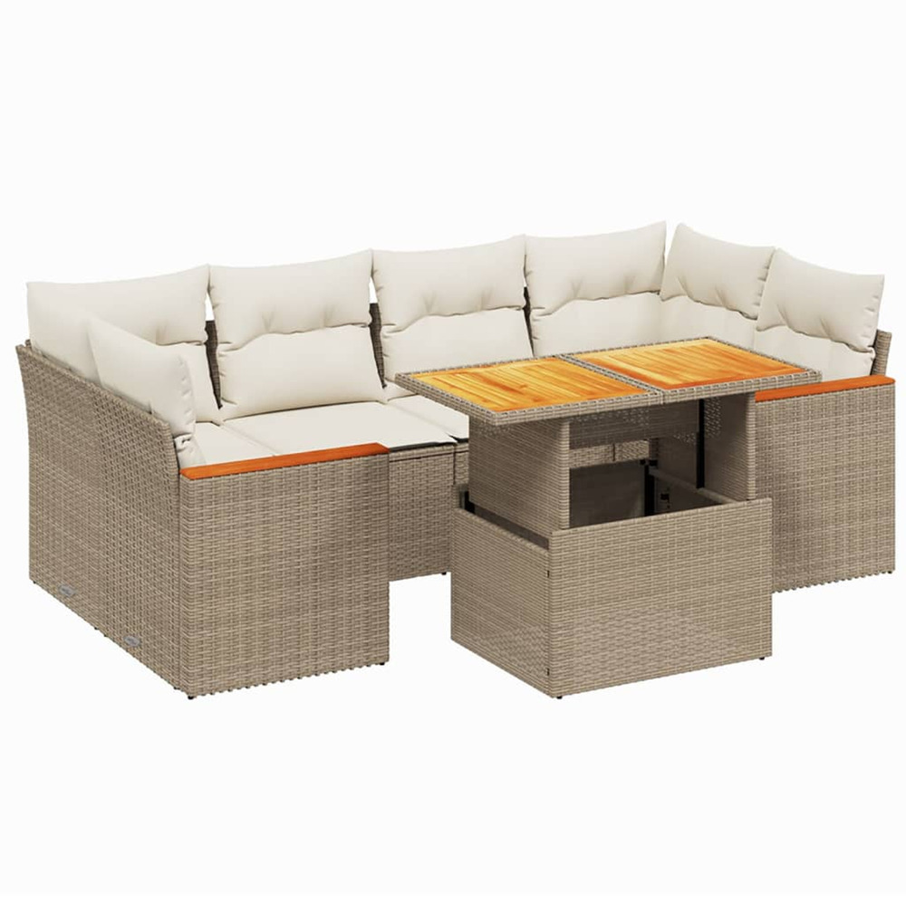 Salon de jardin avec coussins 7 pcs beige résine tressée