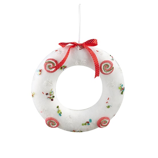 Couronne de noël blanche effet velours à suspendre