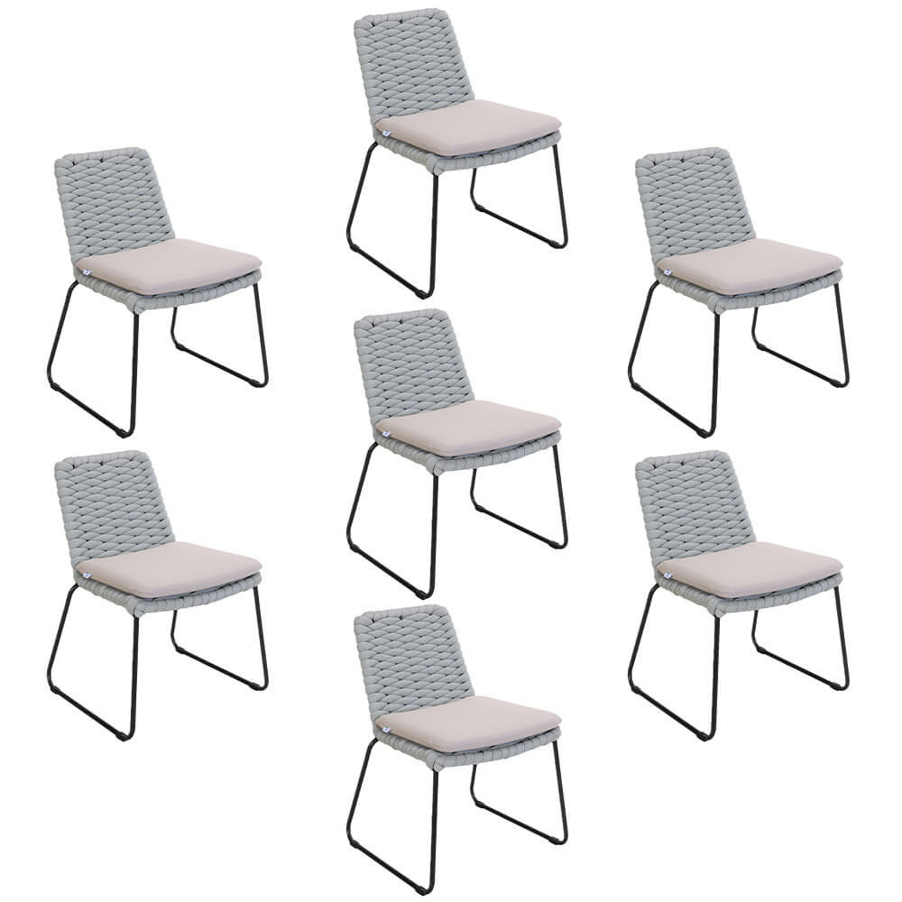 Home deluxe chaise de jardin en osier tressé balero gris clair - lot de 7 | mobilier de jardin chaise de terrasse