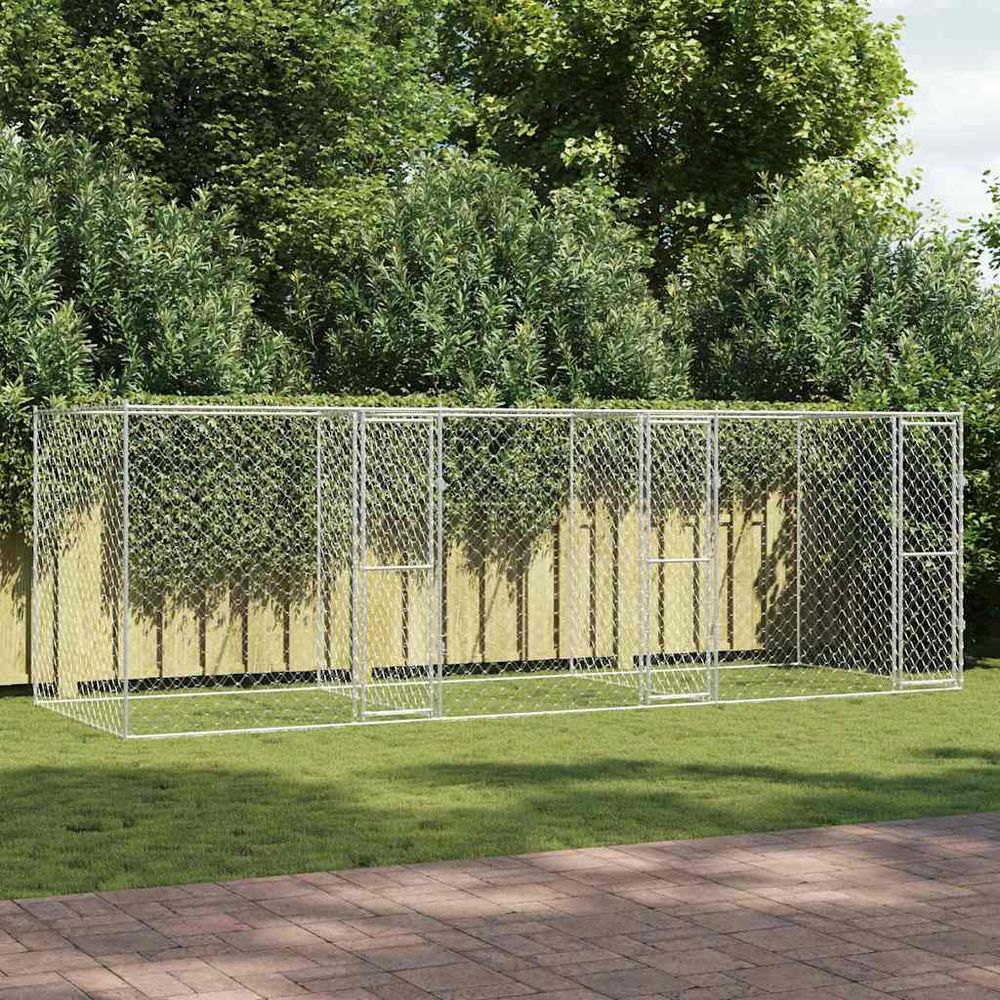 Chenil pour chien 6x2m en acier galvanisé, enclos extérieur durable pour jardin