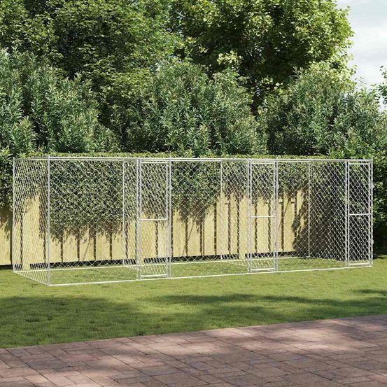 Chenil pour chien 6x2m en acier galvanisé, enclos extérieur durable pour jardin