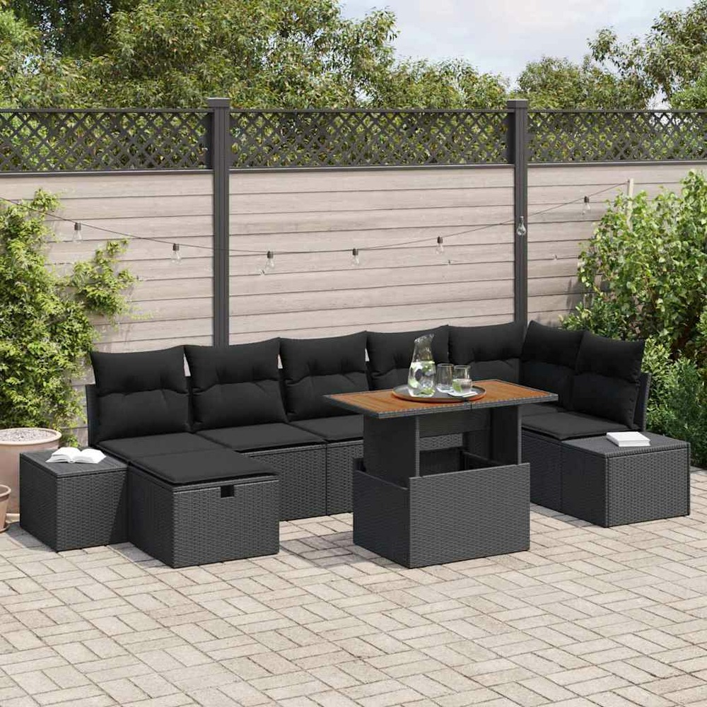 Ensemble de canapé de jardin avec coussin 8 pcs noir polyrotin