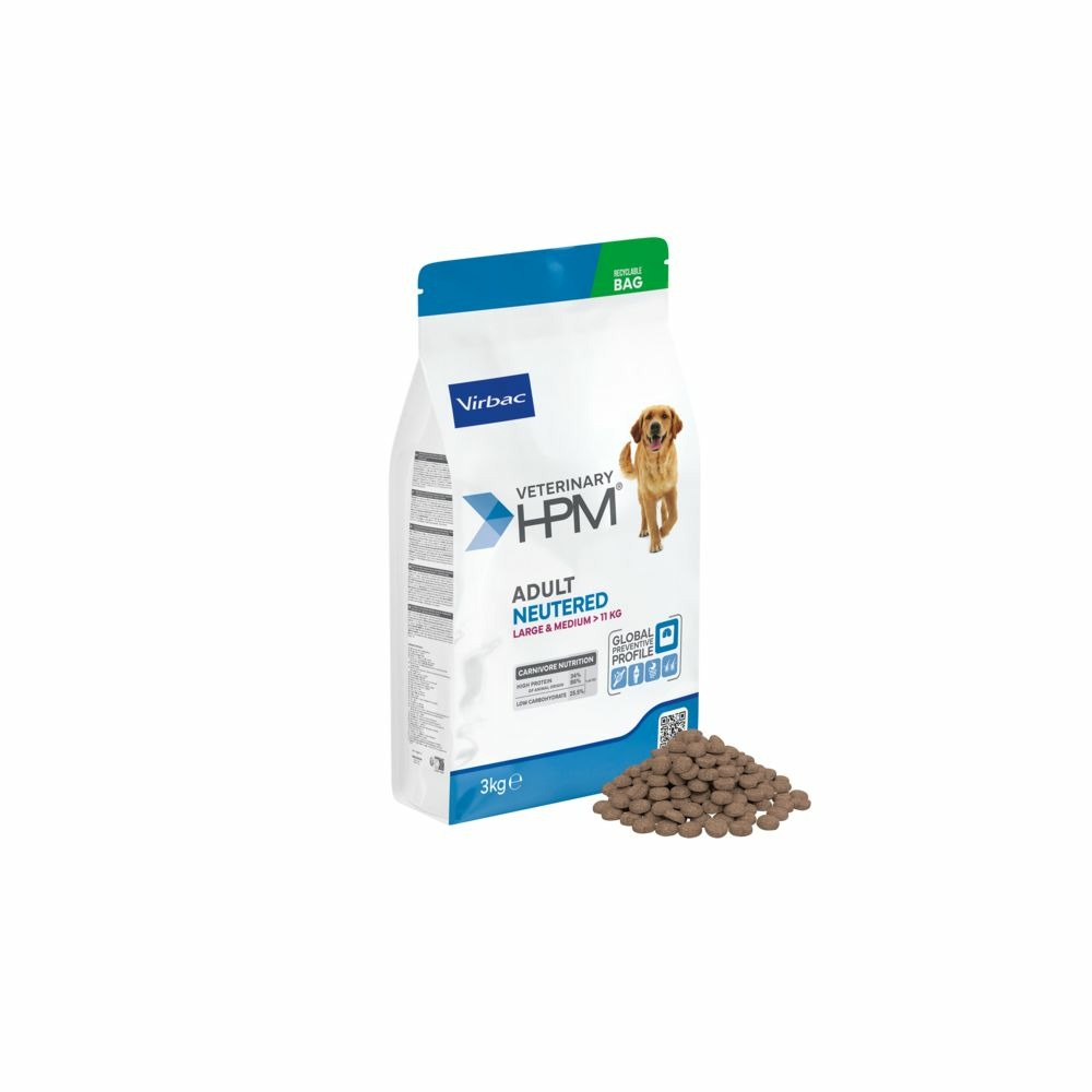 Croquettes chien veterinary hpm dog adult neutered large & medium - virbac 3 kg