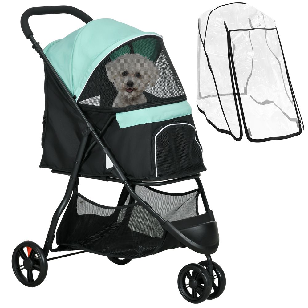 Poussette urbaine acier petit chien protection pluie 80x51x100cm vert