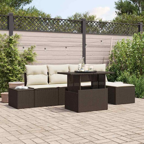 Ensemble de canapé de jardin 6 pcs marron poly rotin