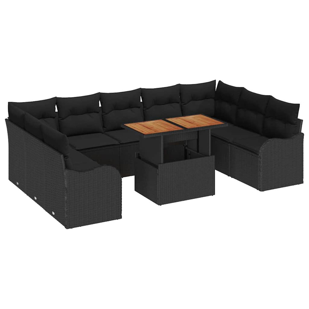 Ensemble de canapé de jardin 10 pcs noir poly rotin