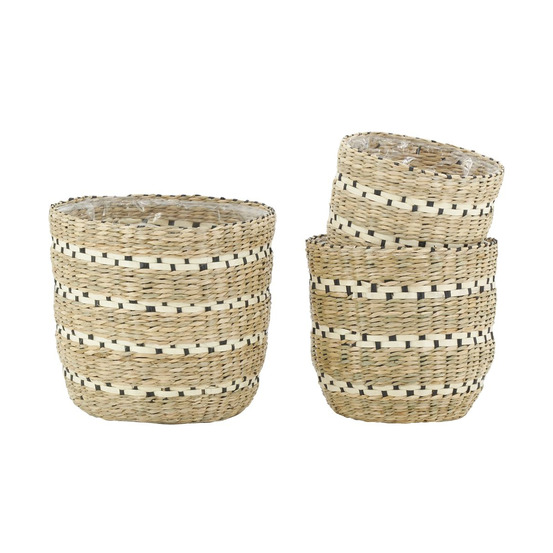 Cache-pots en jonc naturel et noir (lot de 3)