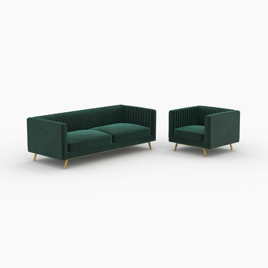 Gatsby-ensemble canapé et fauteuil en velours vert 4 places