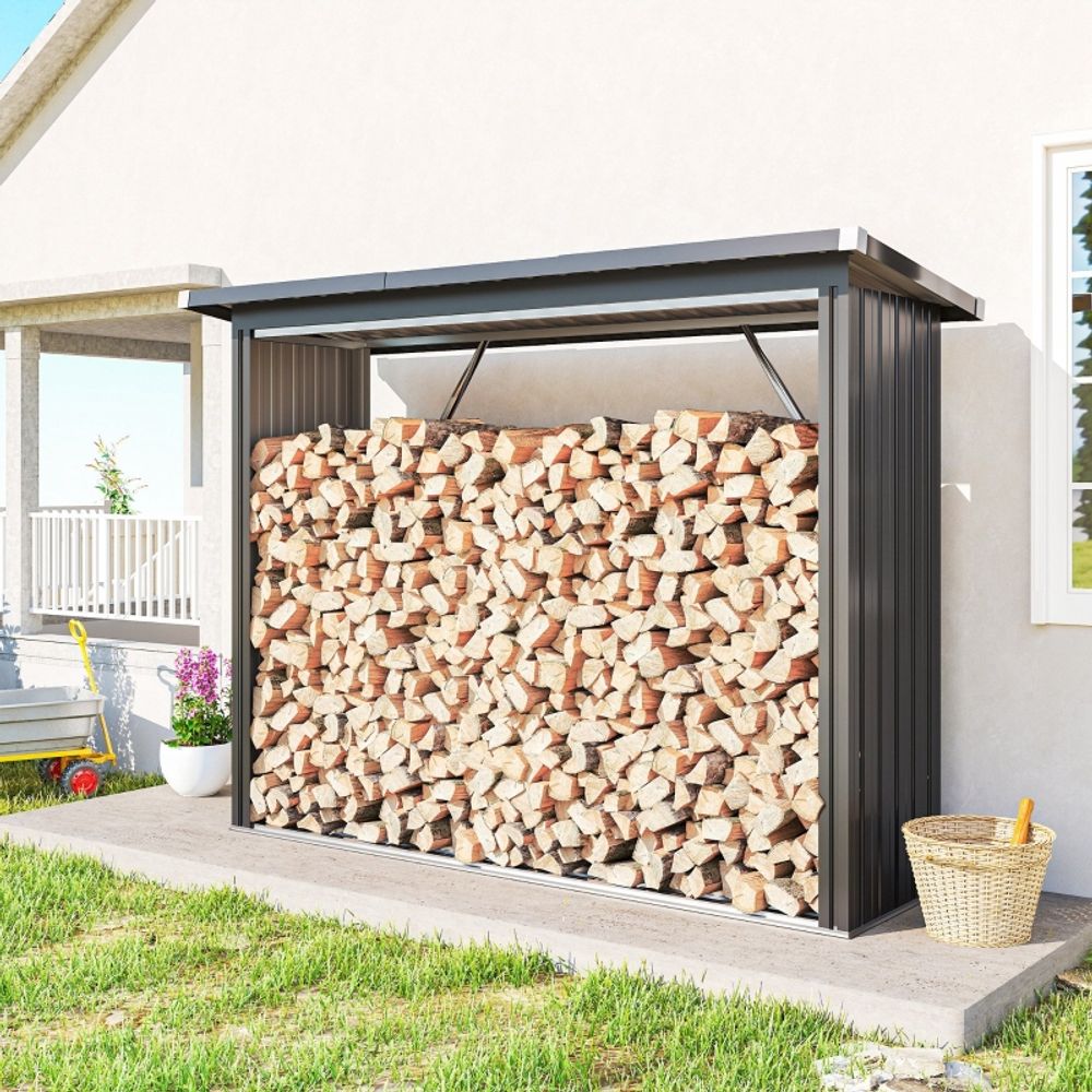 Abri-bûches acier extérieur jardin stockage bois de chauffage 213x66x150cm gris foncé - comfortxl outdoor living