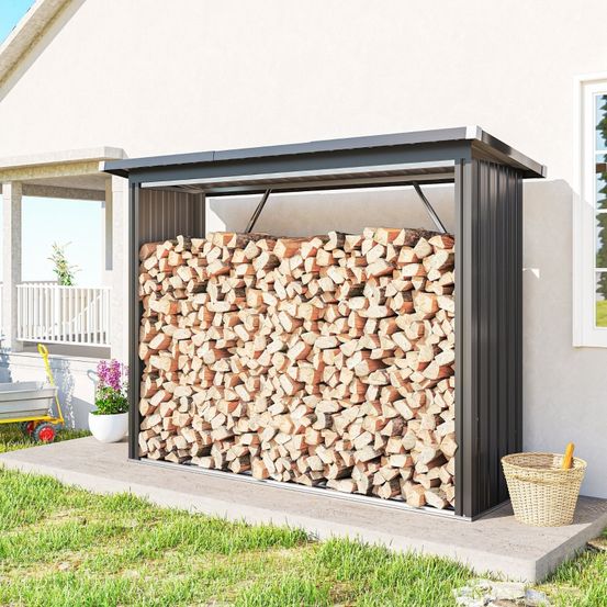Abri-bûches acier extérieur jardin stockage bois de chauffage 213x66x150cm gris foncé - comfortxl outdoor living