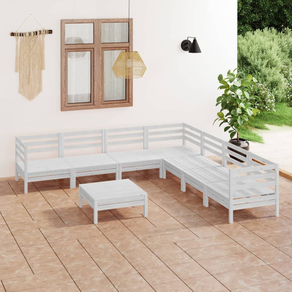 Salon de jardin 8 pcs bois de pin massif blanc