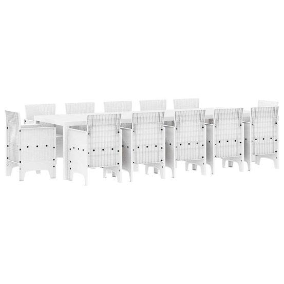Ensemble de salle à manger pour jardin 13 pc blanc poly rotin