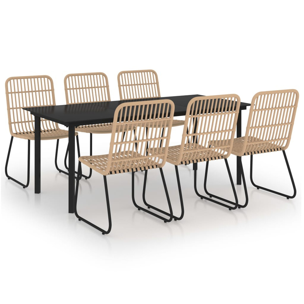 Ensemble à manger d'extérieur 7 pcs résine tressée et verre