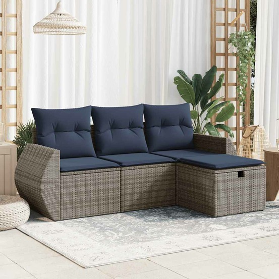 Salon de jardin 4 pcs avec coussins gris résine tressée