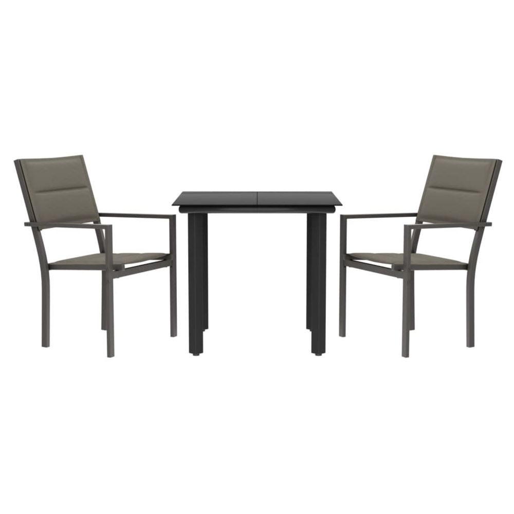 Ensemble à manger de jardin 3 pcs noir textilène et acier