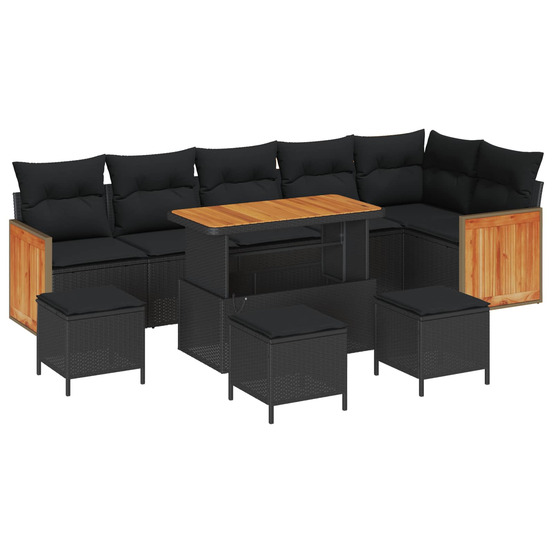 Ensemble de canapé de jardin avec coussin 10 pcs noir