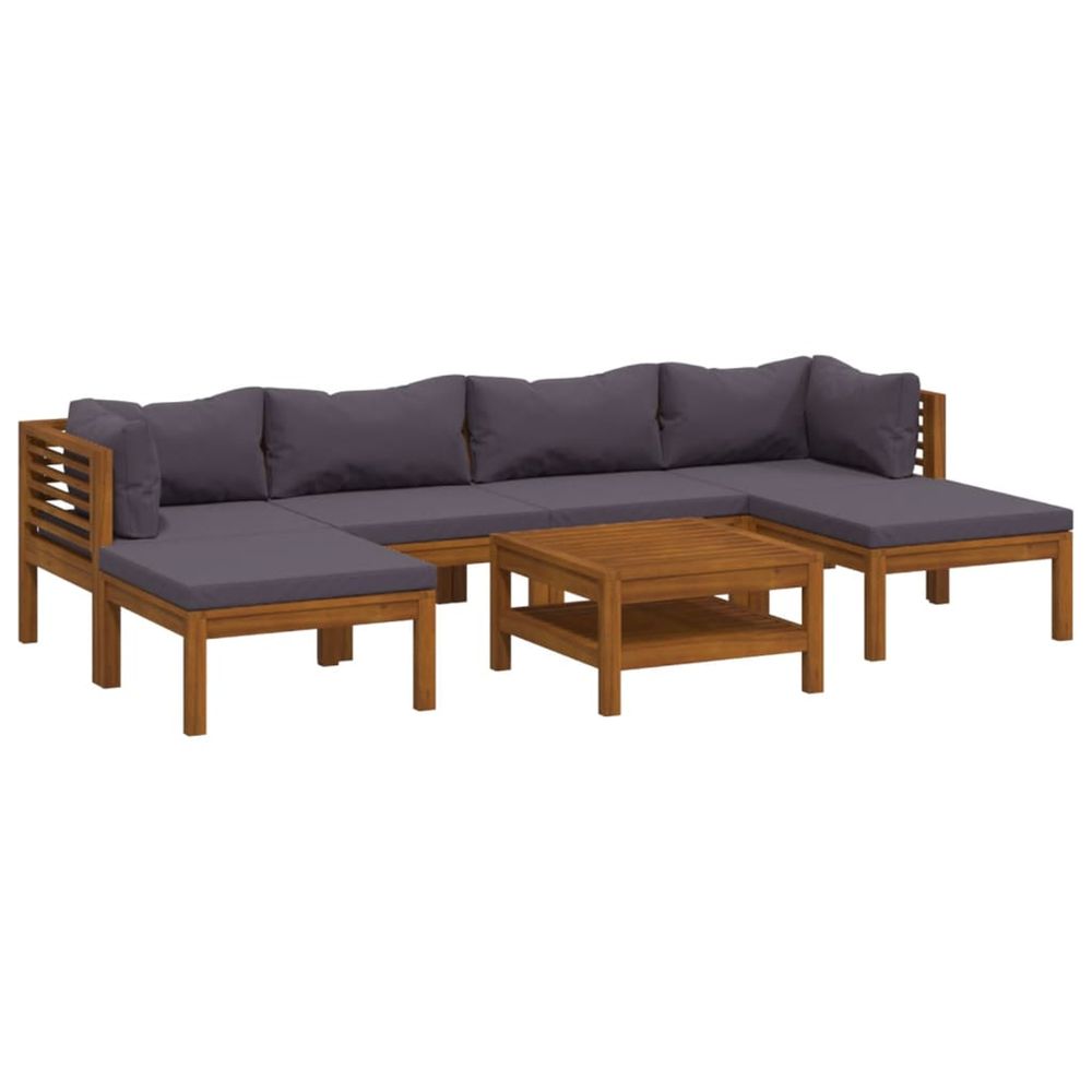 Salon de jardin 7 pcs avec coussin bois d'acacia solide