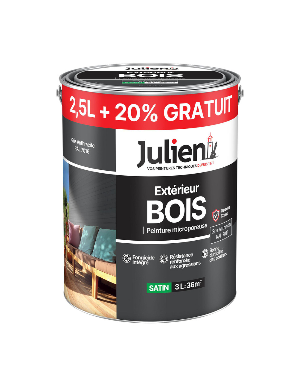 Peinture extérieure bois microporeuse 2. 5l +20% gratuit - julien
