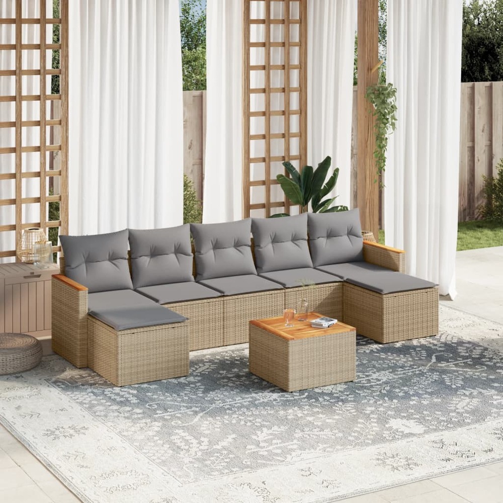 Salon de jardin avec coussins 8 pcs beige résine tressée