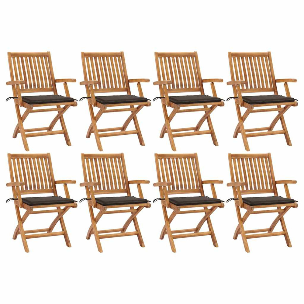 Chaises pliables de jardin avec coussins lot de 8 teck solide