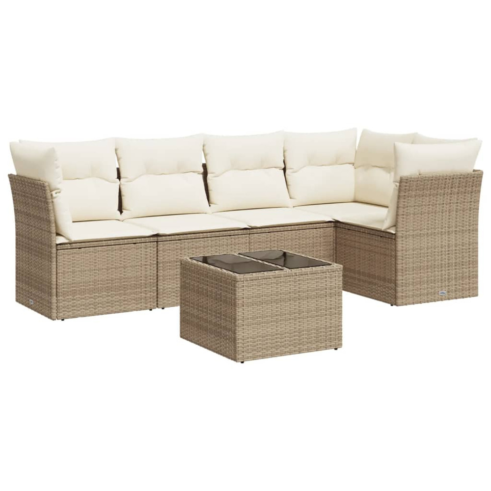 Salon de jardin avec coussins 6 pcs beige résine tressée