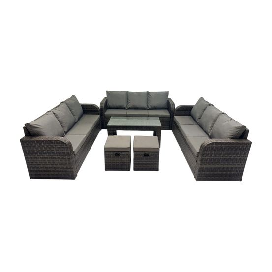 Salon de jardin 11 places meubles de jardin avec table basse 2 petits tabourets 2 tables d'appoint gris foncé mixte