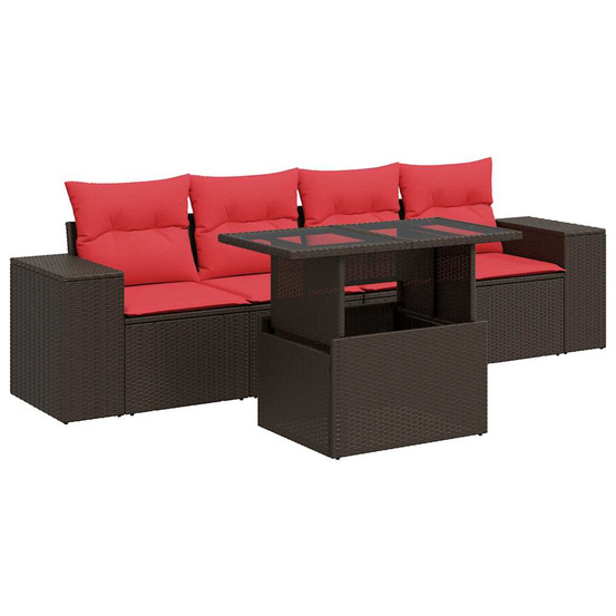 Salon de jardin avec coussins 5pcs marron résine tressée acacia