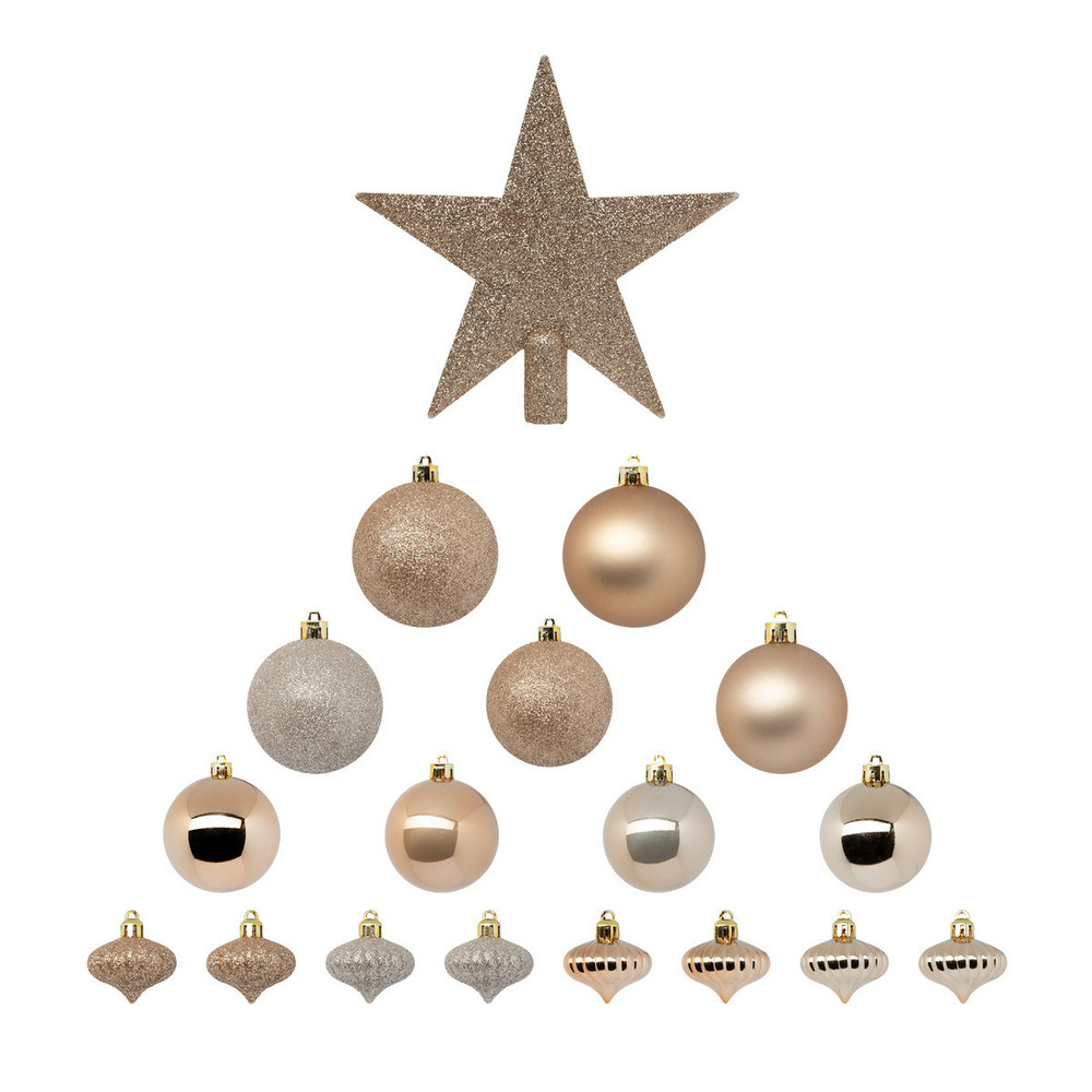Déco de sapin de noël kit de 18 pièces boules et cimier - beige nude
